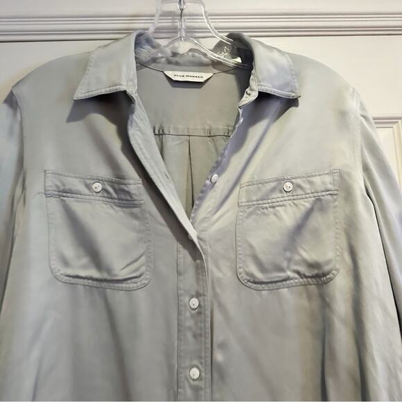 Club Monaco Carpenter Shirt Cloud Gray Silver Long Sleeve Button Front Top SMALL - Picture 8 of 13